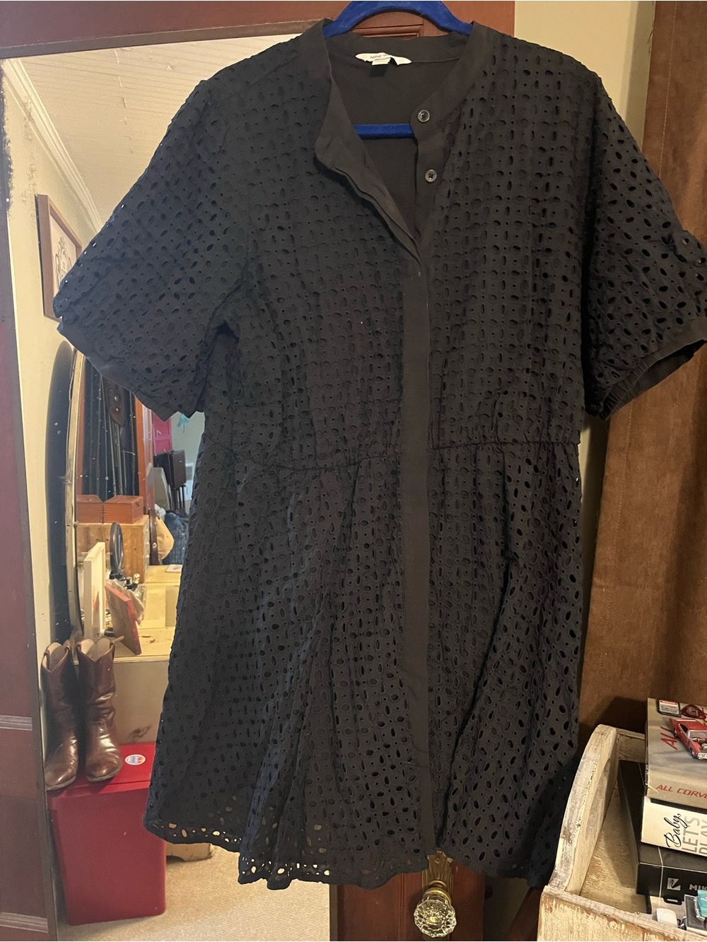Nine West Black Eyelet Button-Front Tunic